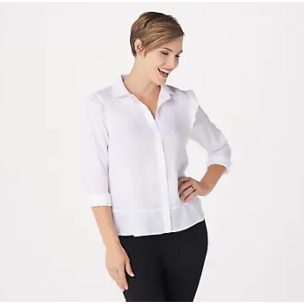Side Stitch Peplum Long Sleeve White Blouse Size Large